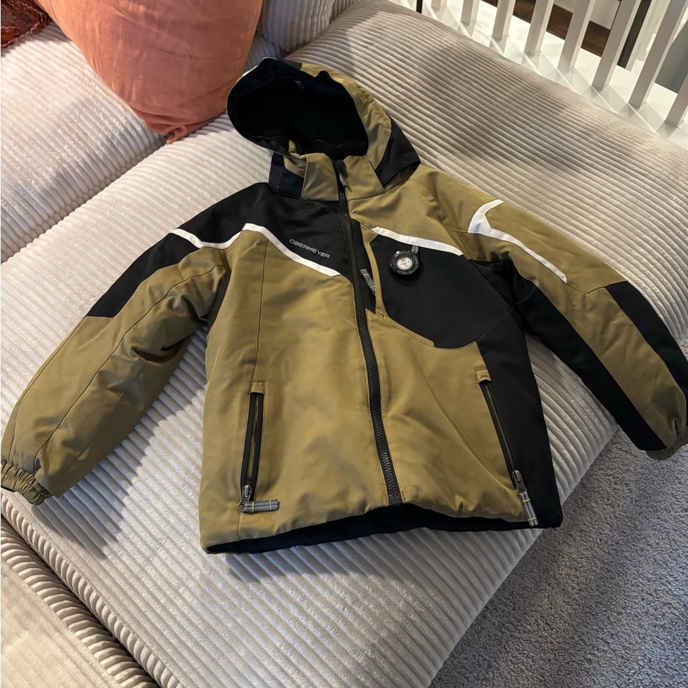 Obermeyer Olive and Black Kids Hooded Puffer Jacket